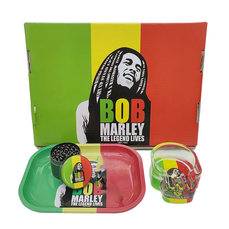 Wholesale Smoke Shop Smoking Set Metal Rolling Tray Custom Herb Grinder Glass Ashtray Smoking Accessories Kit