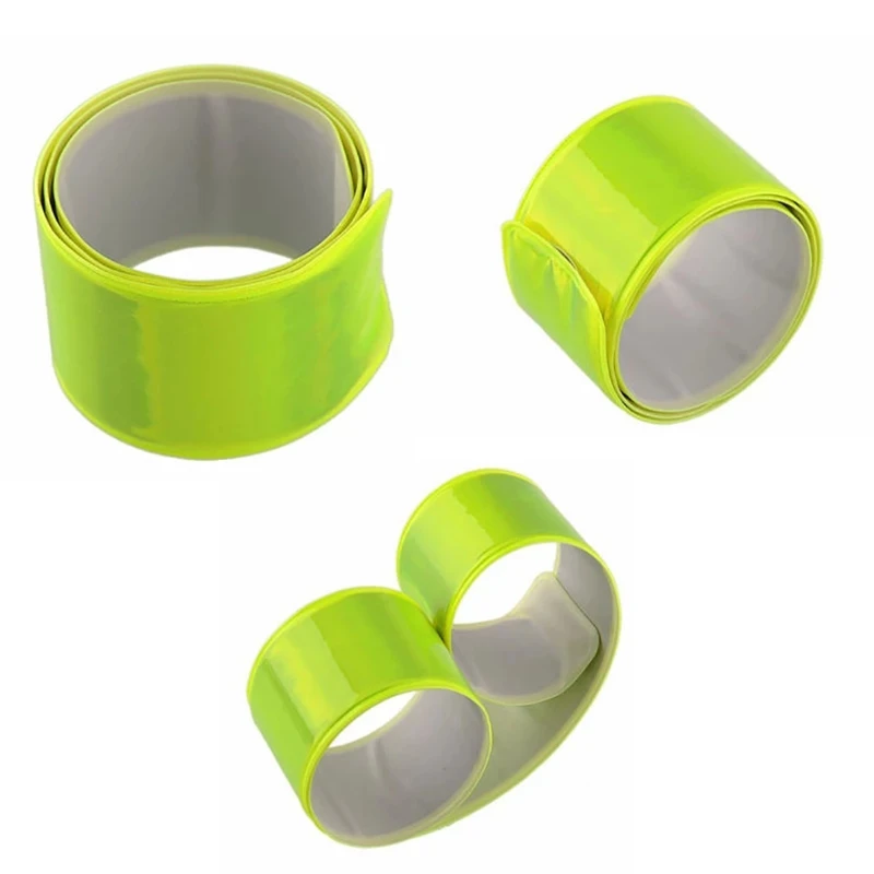 30 x 3cm High Visibility Safety Bands Arm Ankle Wrist - Neon Yellow Reflective Luminous Strips Reflector Snap Bands