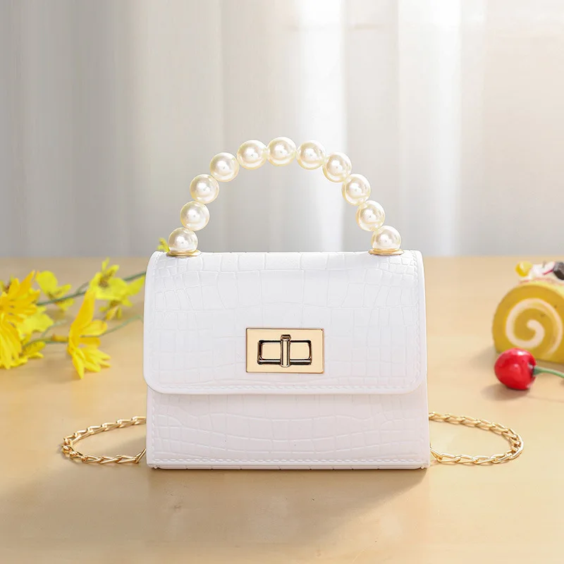 Ladies Crocodile Jelly Crossbody Bag Fashionable Portable Single Strap Handbag Zero Wallet Pearl for Children Cross-Border Style