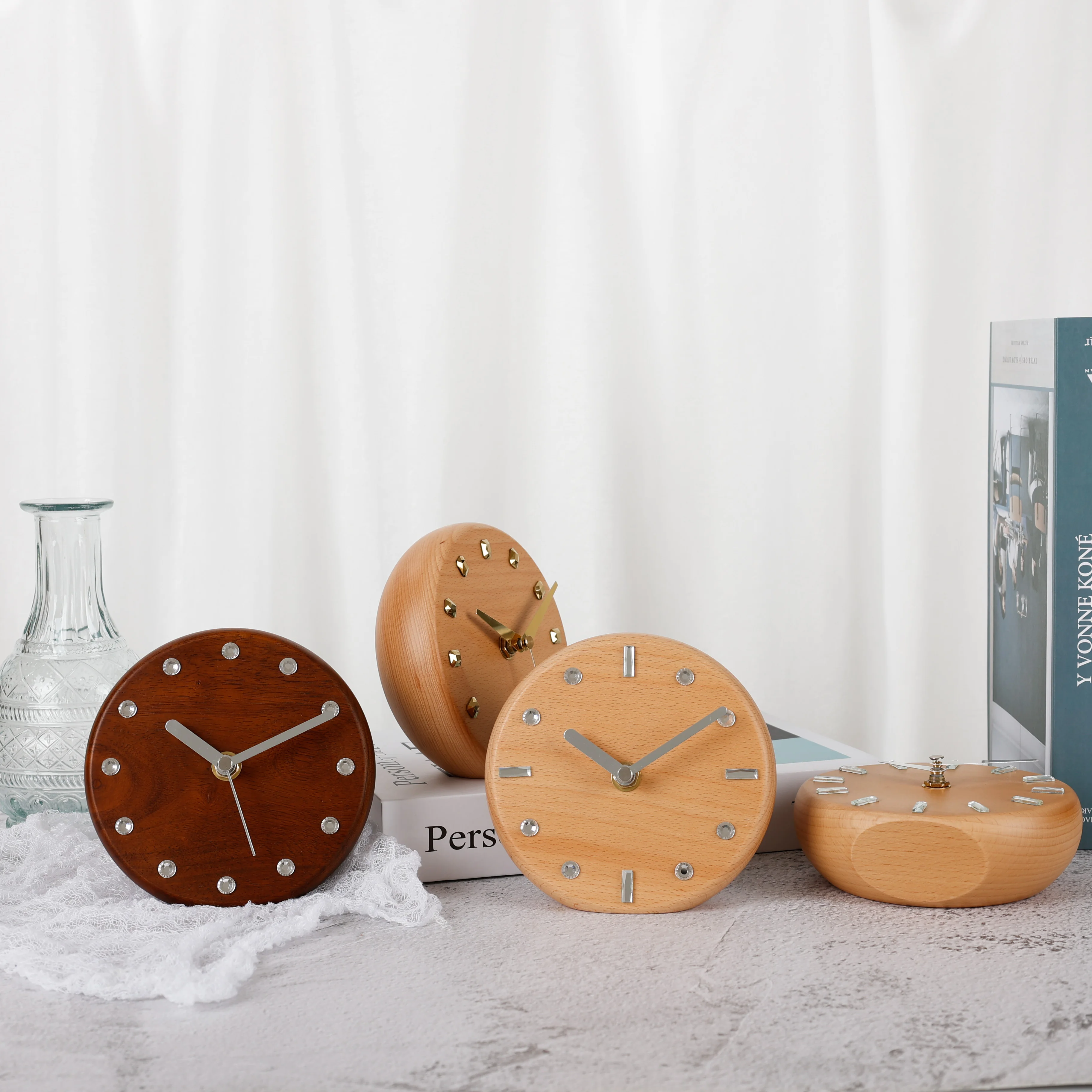 Wooden table clock creative design clock face home table desk bedroom clock