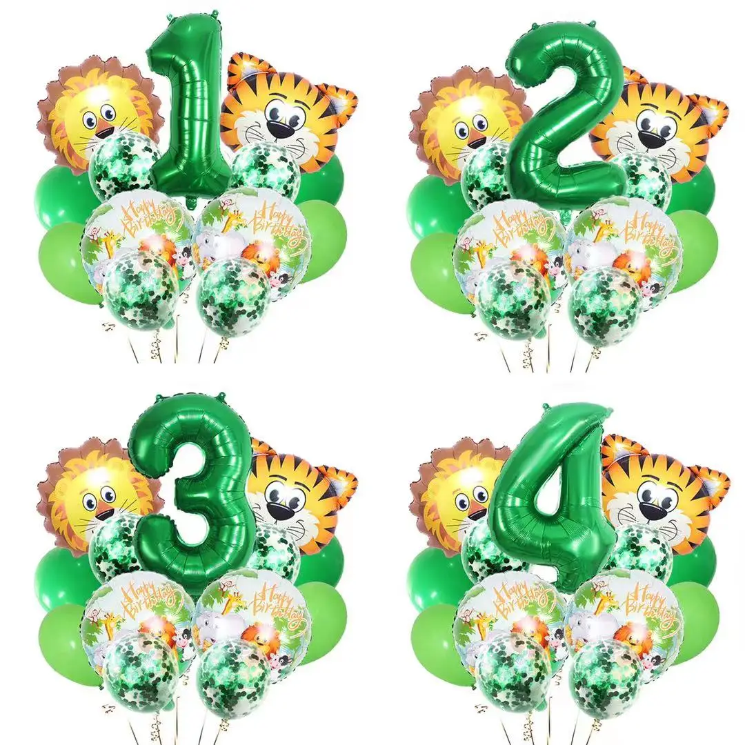 green number Tiger lion giant foil balloons helium latex balloons toy gift for Jungle safari kids boy girl birthday party decor
