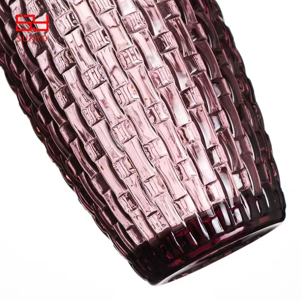 Restaurant Custom Wholesale Design Handblown Purple Colored Set of 2 Drinking Glass Water Cup