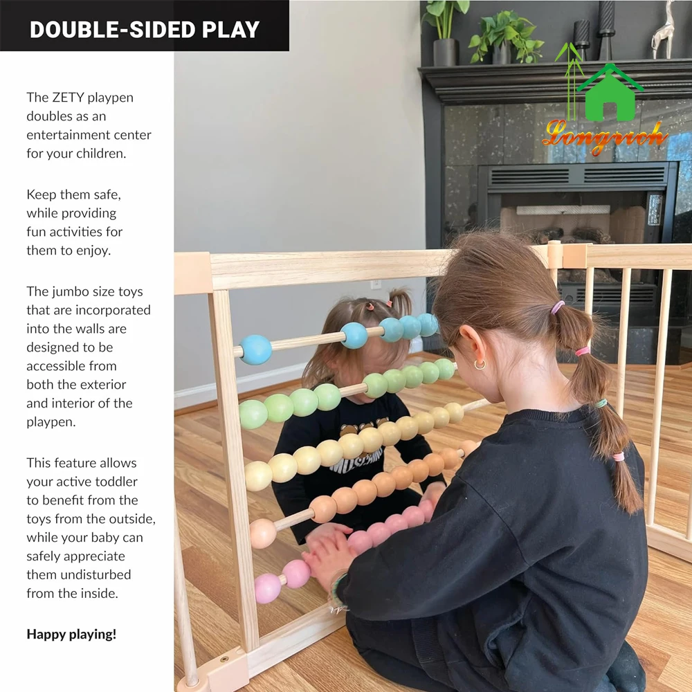 Extra Large Foldable Wooden Baby Playpen With Toys For Kids Indoor Wooden Luxury Safety Fence