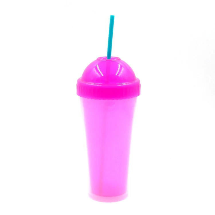 
100% Safe Material PP Pink Plastic Water Bottle with Easy Clean Lid Straw 