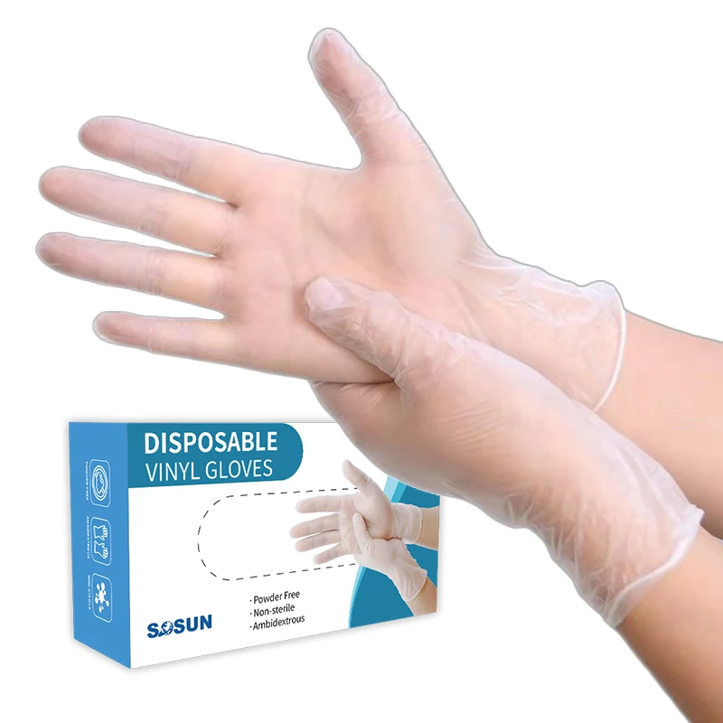 100  pcs/box wholesale cheap kitchen household S/M/L/XL food grade powder free washing safety hand kitchen  PVC vinyl gloves
