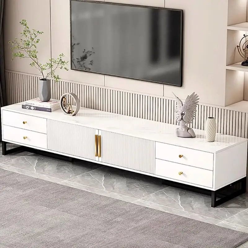 White High Gloss Living Room Muebles TV Unit Entertainment Center Cabinet Light Luxury Modern Furniture 6 Drawers TV Stands