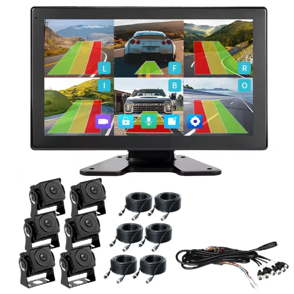 10inch 6ch Rv Ai Blind Spot Rearview Driver Behavior Detection Camera Surveillance Trailer System Smart Security Alarm Speaker
