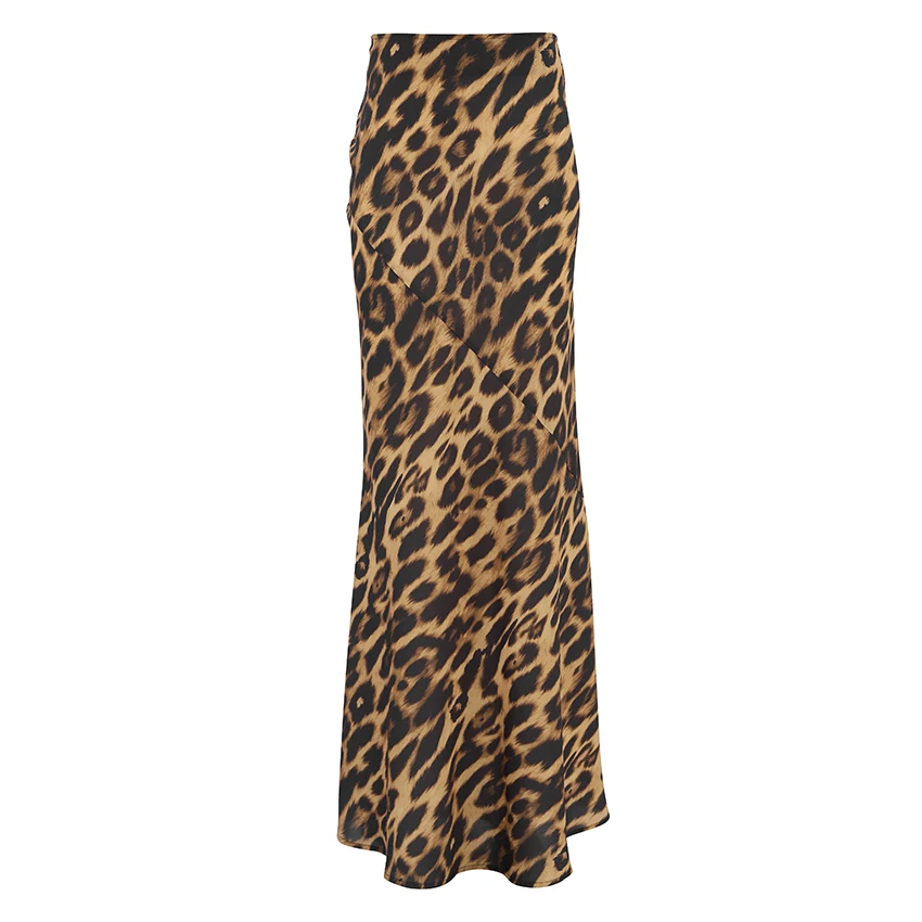 OOTN Ladies Casual Elegant Leopard Printed Dresses Autumn Office Ladies Chiffon Skirt Women Classic Leopard Long Skirt