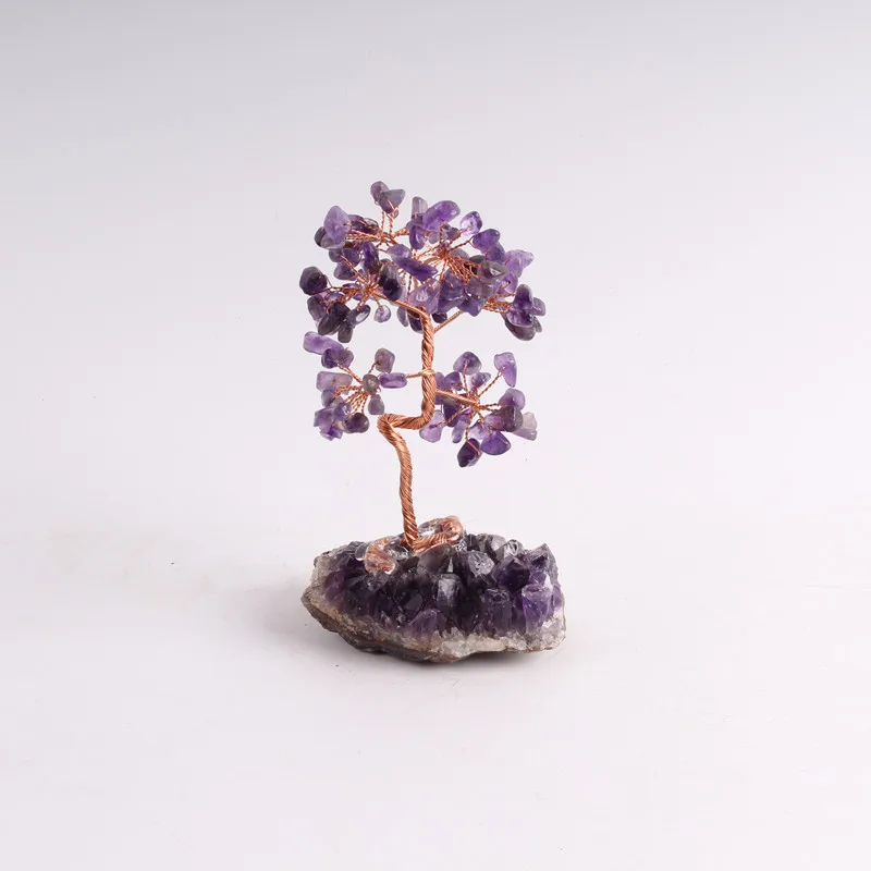 Amethyst Crystal Tree with Amethyst Cluster Base Copper Wire Healing Crystal Money Bonsai Tree for Feng Shui