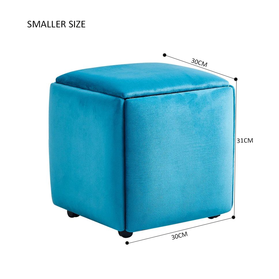 HOMEMORE 5 in 1 organized modern square small telescopic padded velvet leather box ottoman wheel stool for living room
