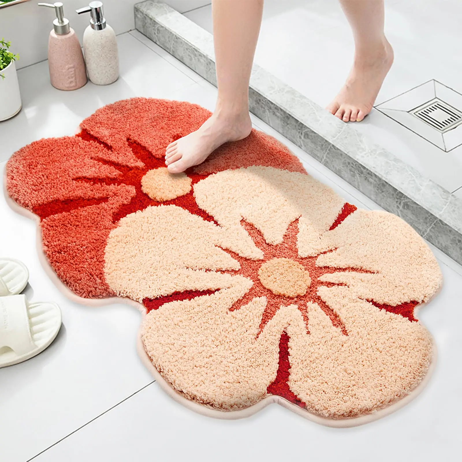 Plush Shaggy Decor Mat Cute Flower Bathroom Rugs with Soft Thickened Microfiber