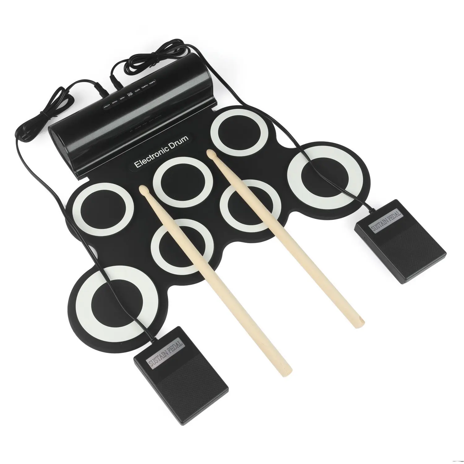 Roll Up Electronic Drum Set  Practice Pad Mini  Kit with Headphone Jack Built-in Speaker