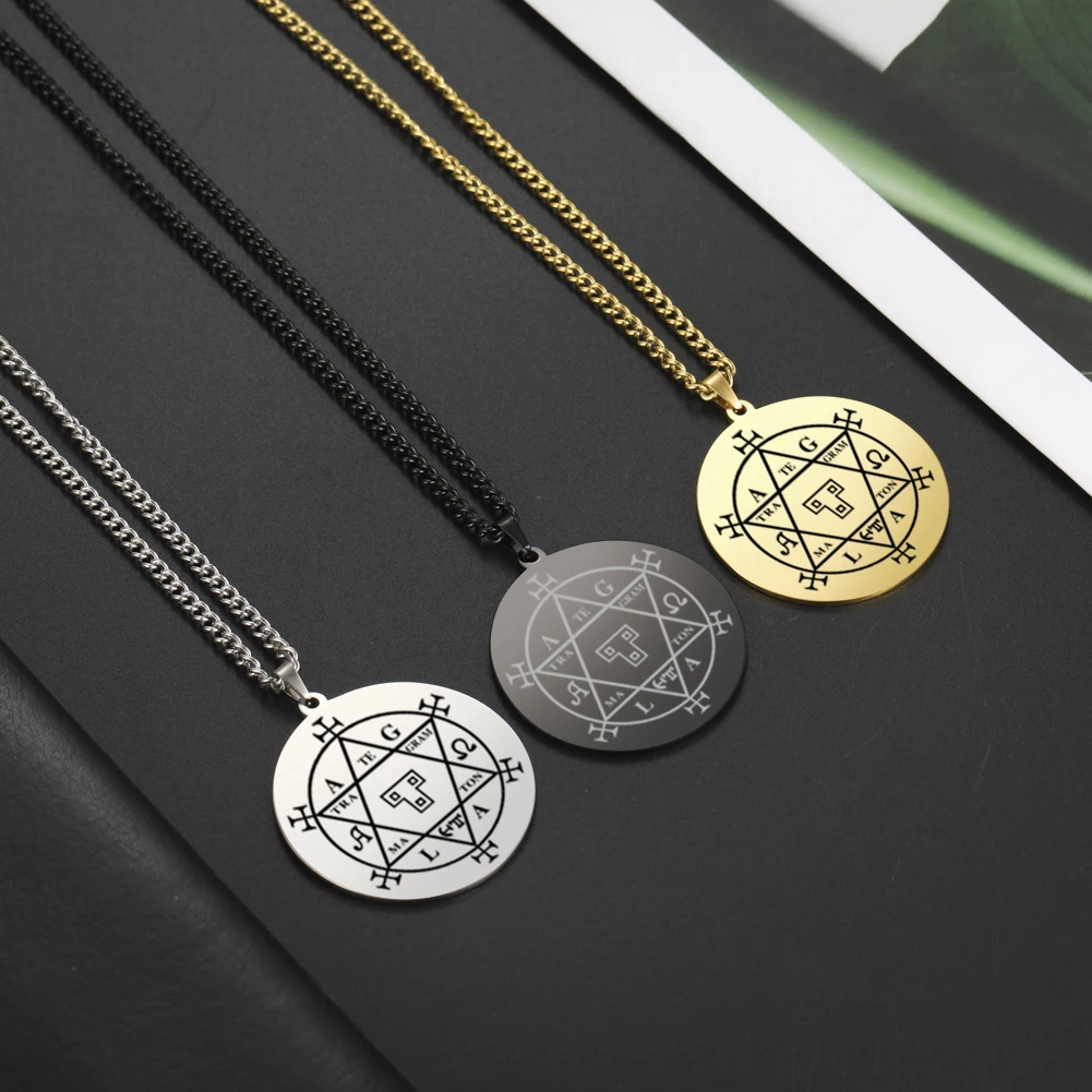 New Styles  Witchcraft Hexagram of Solomon Goetia Necklace Amulet Pendants  Talisman Stainless Steel Jewelry
