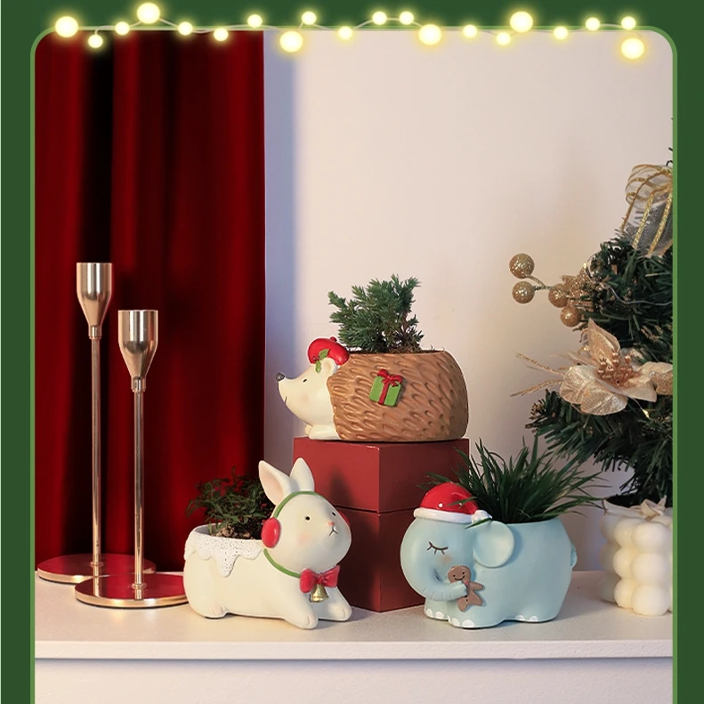 Colorful Creative Cute Cartoon Xmas Animal Ornament Christmas Gardening Succulent Decorations Flower Pot for Desktop Decor
