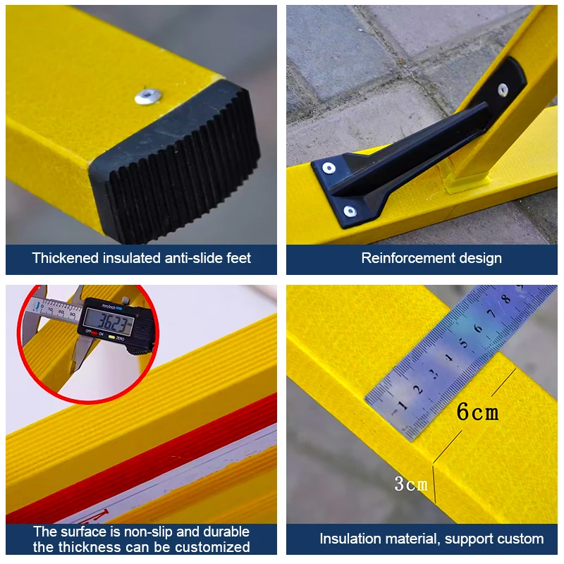 High Strength pultrusion safety lightweight 24Step 28ft 5m 9m frp telescopic fiberglass extension ladder