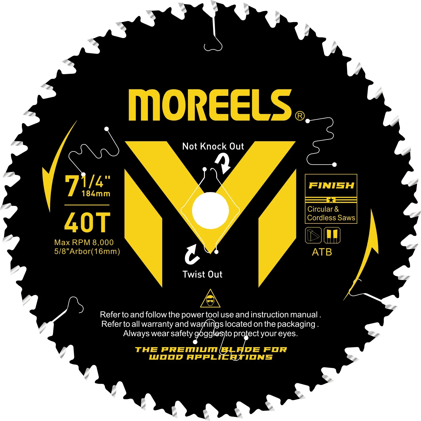 Moreels Carbide Tipped 7-1/4 Inch 40 Tooth  Finish Circular Saw Blad With Black Spray Coat ATB