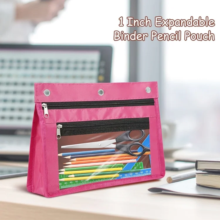 2024 new 3 ring binder zipper pencil pouch with clear window for school class office
