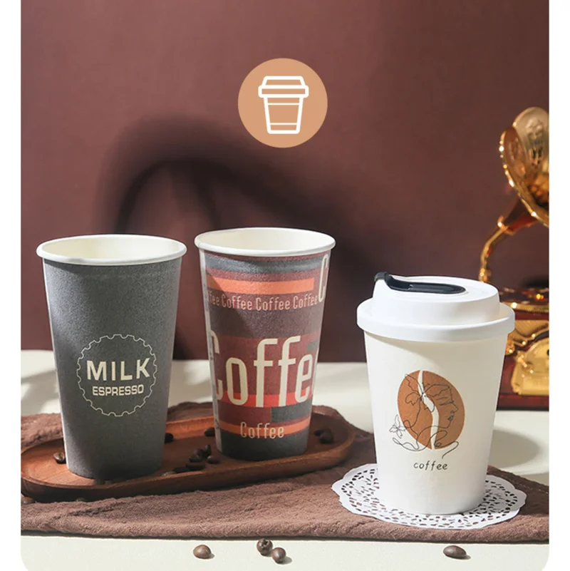 Custom Logo Disposable Wholesale Coffee Paper Cup Hot Cold Foam Cups with Lid and Straws