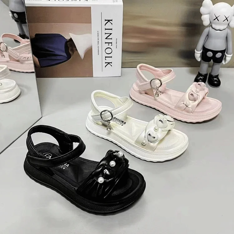 Summer Comfort and Wear Resistance Shoes for Girls 12 Years Pvc Sandals Pu Casual Ankle Strap Unisex Kids Sandals Net Yarn