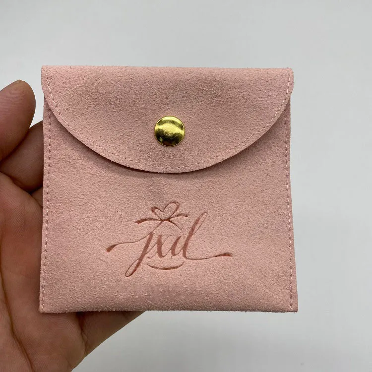 Custom Emboss Logo Small Microfiber Envelope Flap Packaging Pouch Earring Ring Necklace Storage Suede Jewelry Bag