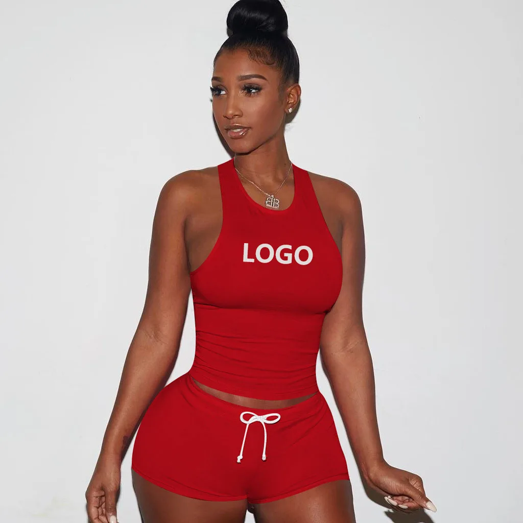 
Custom LOGO women sets Breathable two piece outfit women sports short suit Plus size Solid two piece short set for women 