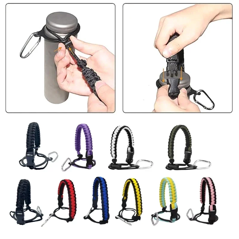 Water Bottle Handle Strap for Outdoor Camping Water Bottle Strap Paracord Handle with Safety Paracord Handle Carabiner