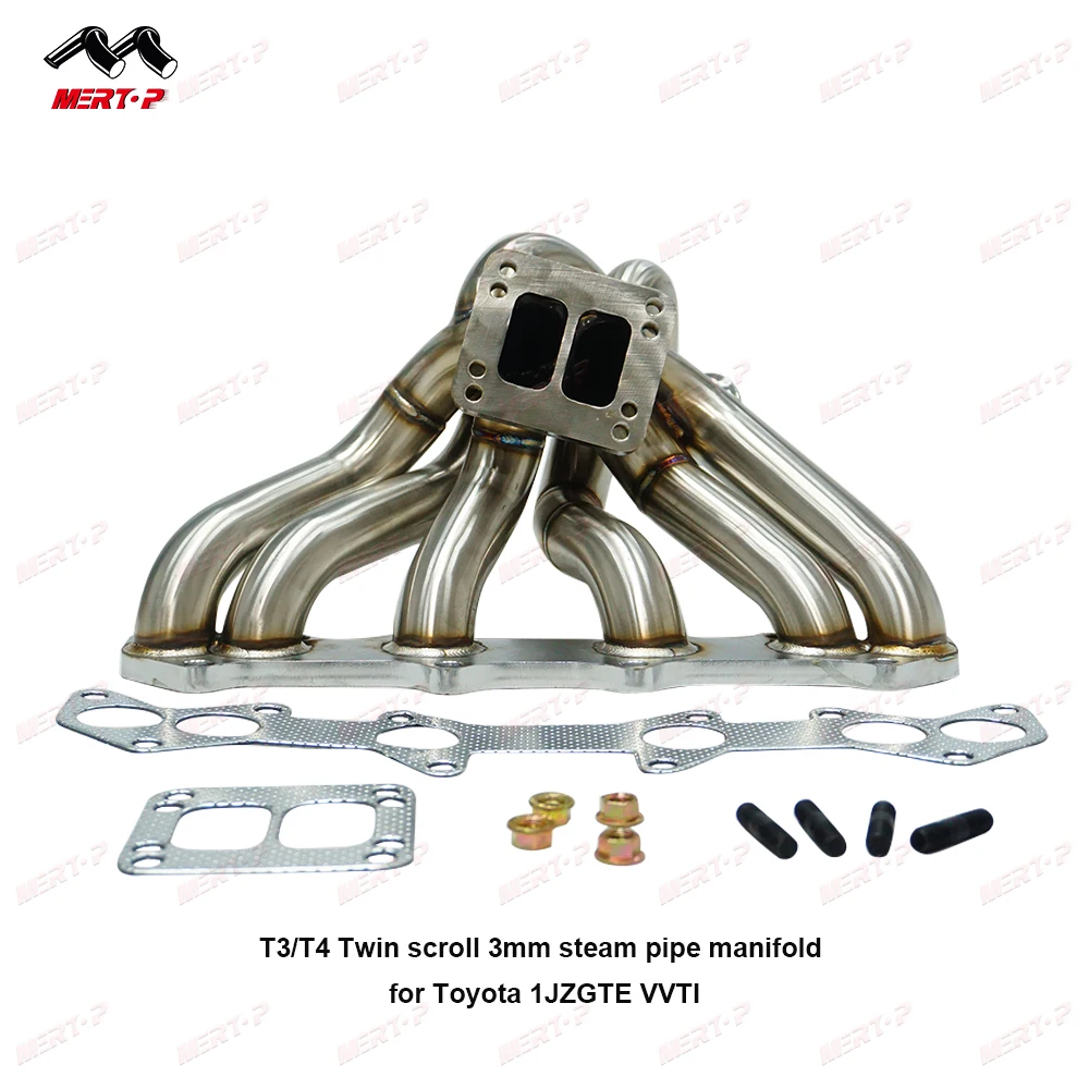 Mertop Racing T3 T4 Twin scroll 3mm steam pipe manifold for Toyota 1JZGTE VVTI