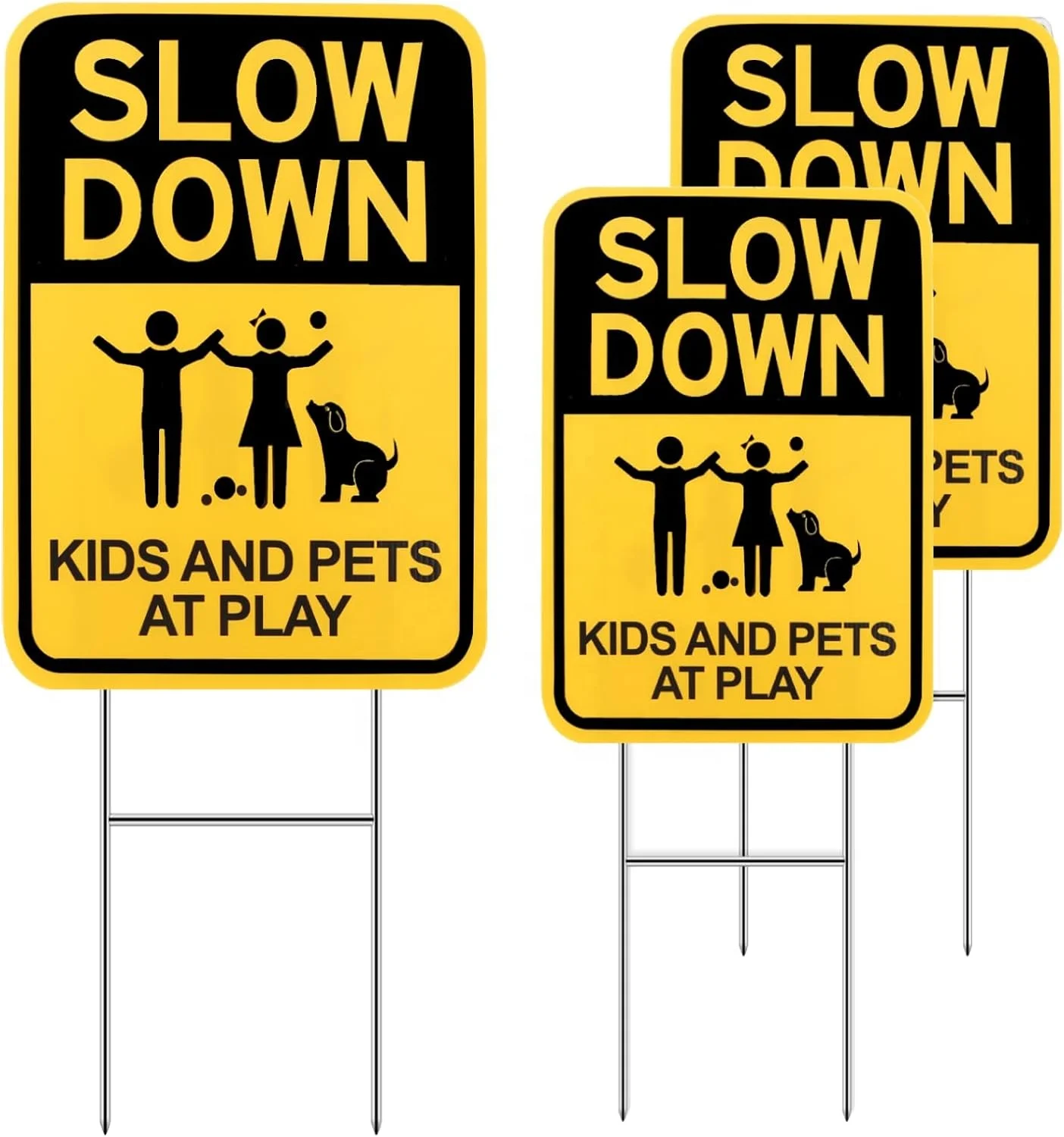 Slow Down Kids & Pets at Play Sign for Street Neighborhoods,Double Sided Children Playing Safety Sign,Waterproof,Fade Resistant