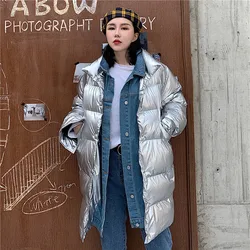 Fashion Winter Shiny Puffer Jacket Long Slim Warm Down Coat For Women
