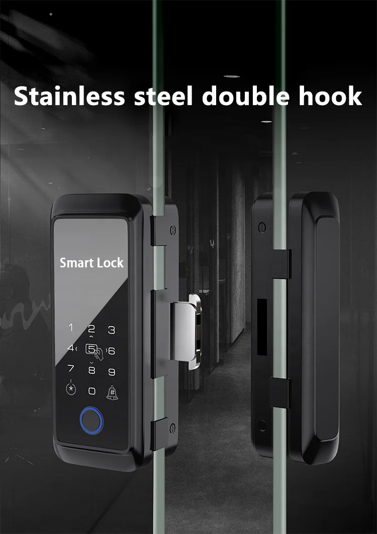 YOUHE C2 Glass Door Fingerprint APP Lock Stainless Steel Double Hook Automatic Smart Door Lock