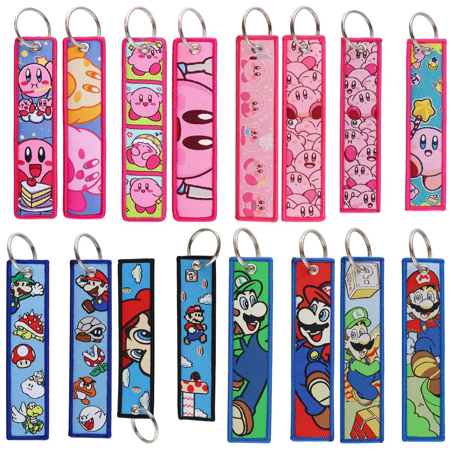 Cartoon pink doll woven label keychain hanging rope mushroom person campus student ID hanging decoration woven fabric keychain