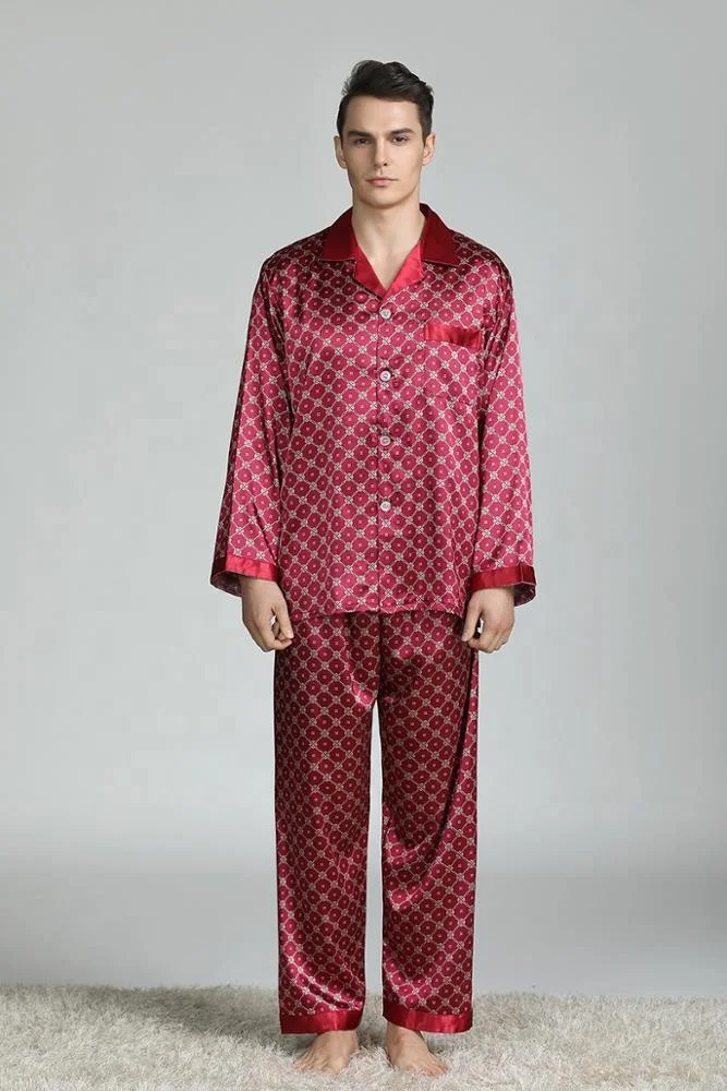 Wholesale long sleeve silk pyjamas Luxurious satin men pajamas sets plus size nightgown for men