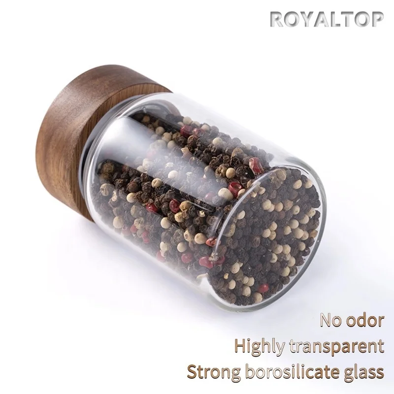 kitchen food canister container 180ml 500ml 1750ml airtight acacia wood lid borosilicate glass storage jars with custom logo