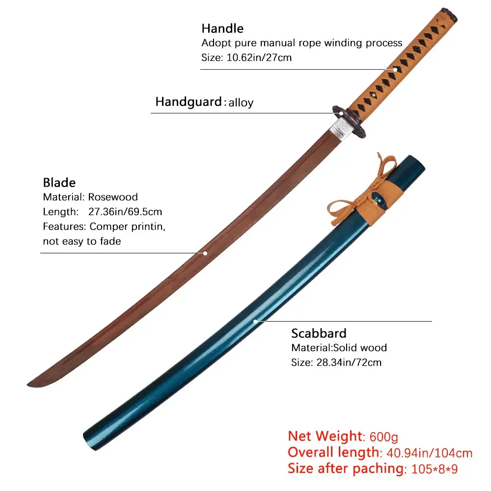 Factory Wholesale Kidults Anime Weapon Lapacho Samurai Rosewood Sword-Fall Training Toy Katana Swords for Cosplay Playing Boys