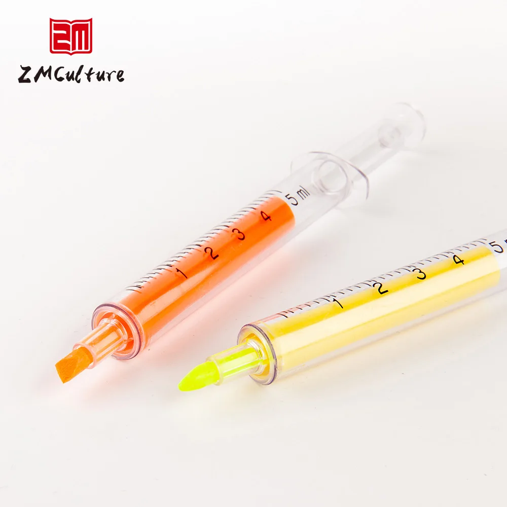 Manufacturer syringe pen injection take notes using syringe style highlighter pen bulk order in stock