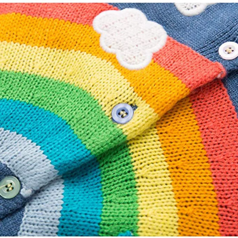 Factory Design Unisex Kids Thin Cardigan Sweater Long Sleeve Spring Rainbow And Clouds