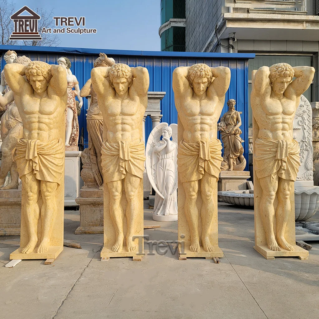 Pair of Hand Carved Pillars Natural Stone Marble Roman Column