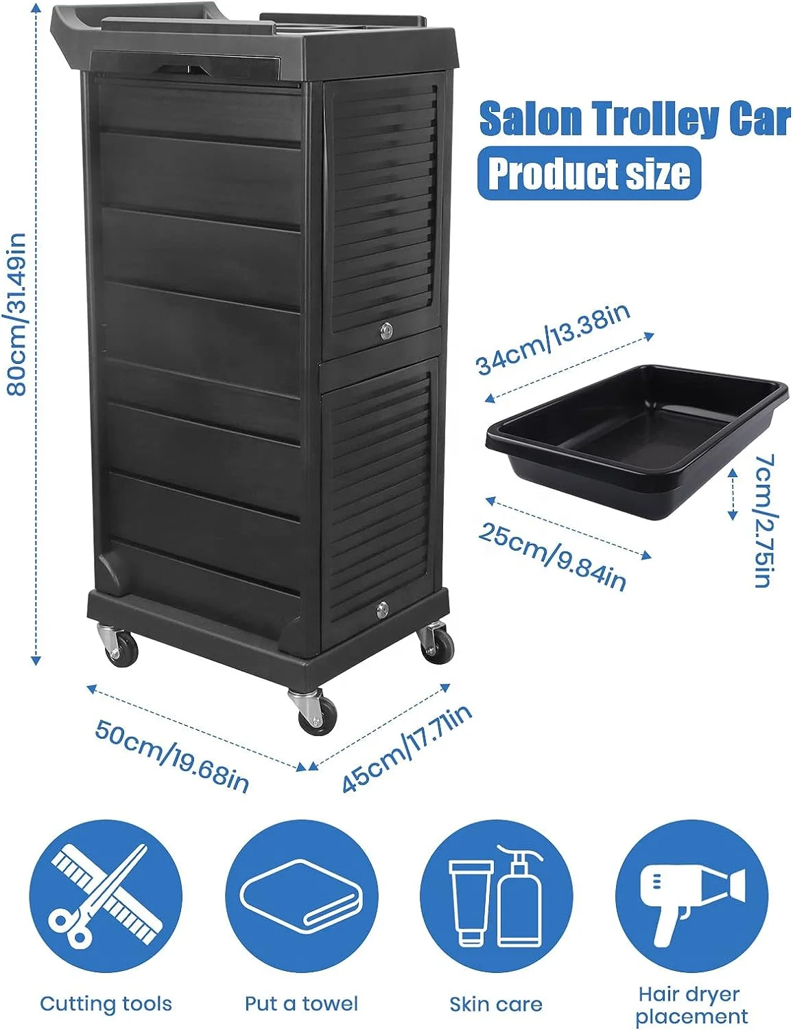 High Quality Barber Shop Equipment Cheap Plastic  Salon Trolley Cart with Wheels  for Sale