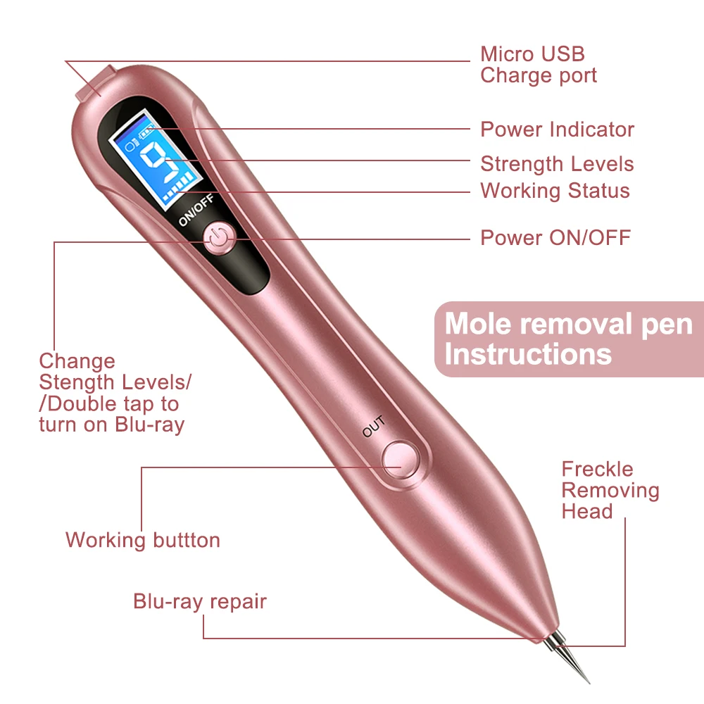 Best Price Laser Plasma Pen for Skin Tag Remover New Upgrade Pigment Tattoo Removal Machine Rose Gold Color Plasma Pen