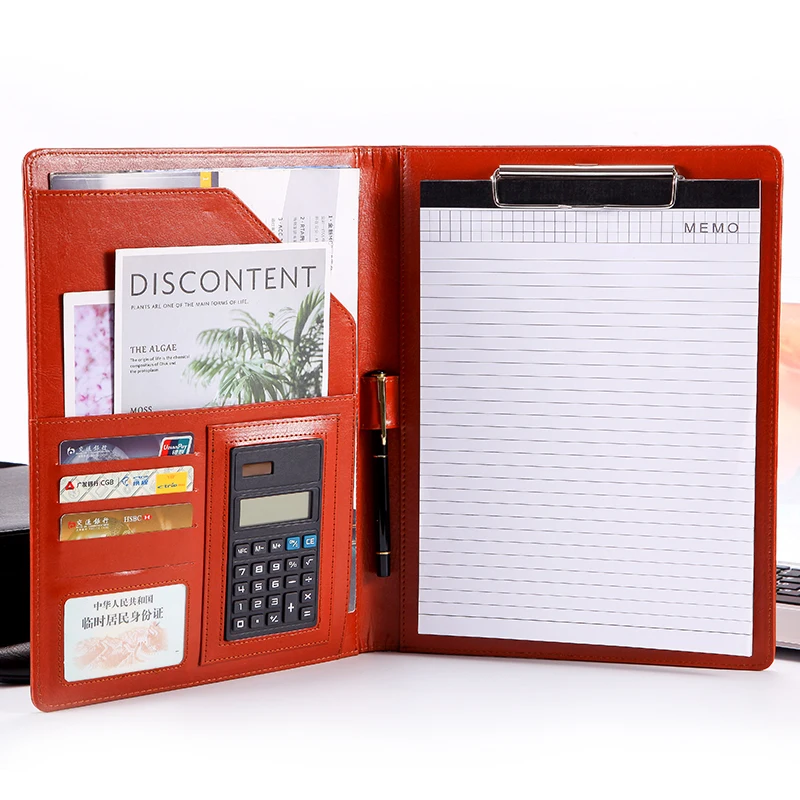 2021 new design A4 multifunction clipboard PU leather file folder  portfolio customized logo folder with pockets