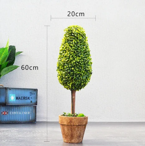 Small Green Potted Faux Plastic Plants Artificial Boxwood Hedge Topiary Ball Bonsai Tree
