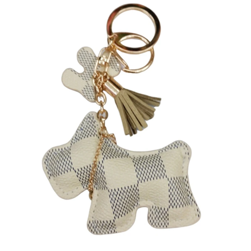 PU Leather Cartoon Dog Doll Keychain Pendant Bag Car Ornament Keyring Gifts for Women