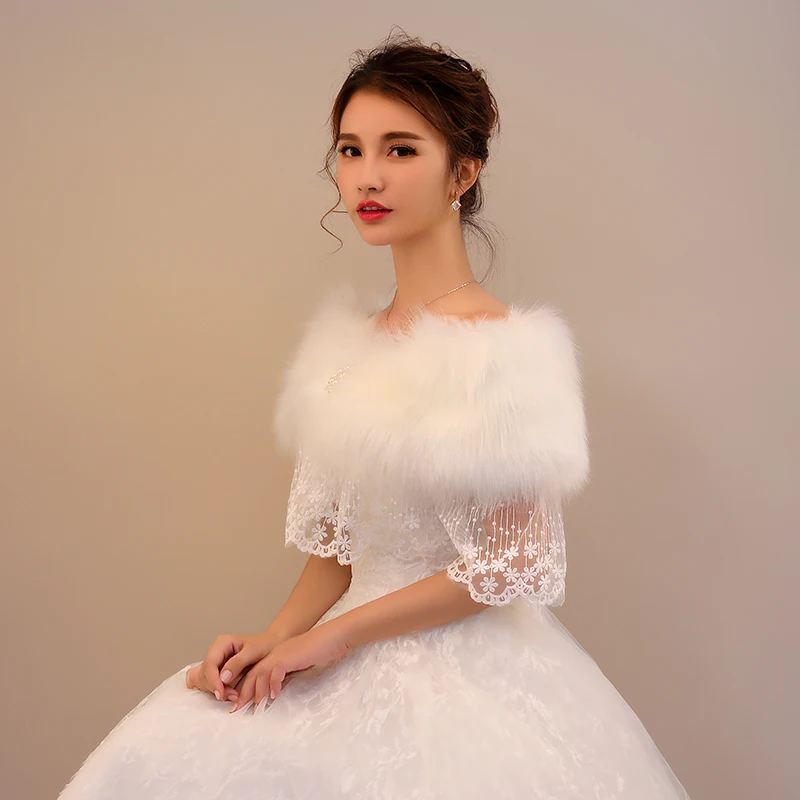 
Best selling wholesale winter bridal small shawl new plush lace rhinestone fur collar small shawl 