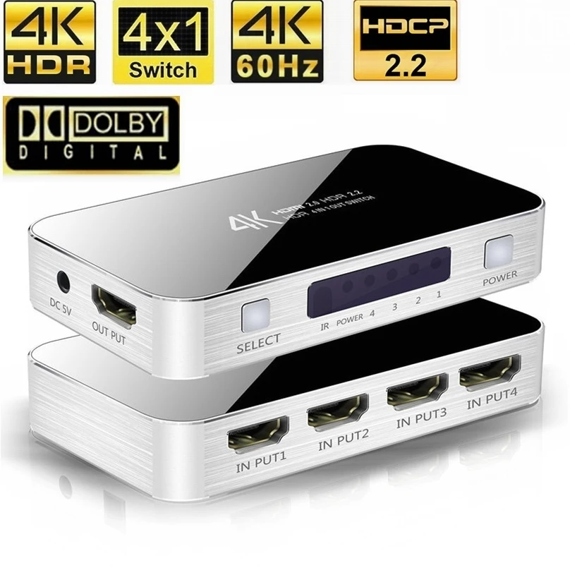 4K HDR HDMI 2,0 переключатель 4 порта HDMI2.0 переключатель 4 в 1 4K @ 60 Гц HDCP 2,2 HDR10 пульт дистанционного управления для PS5 pro Blue ray DVD Xbox