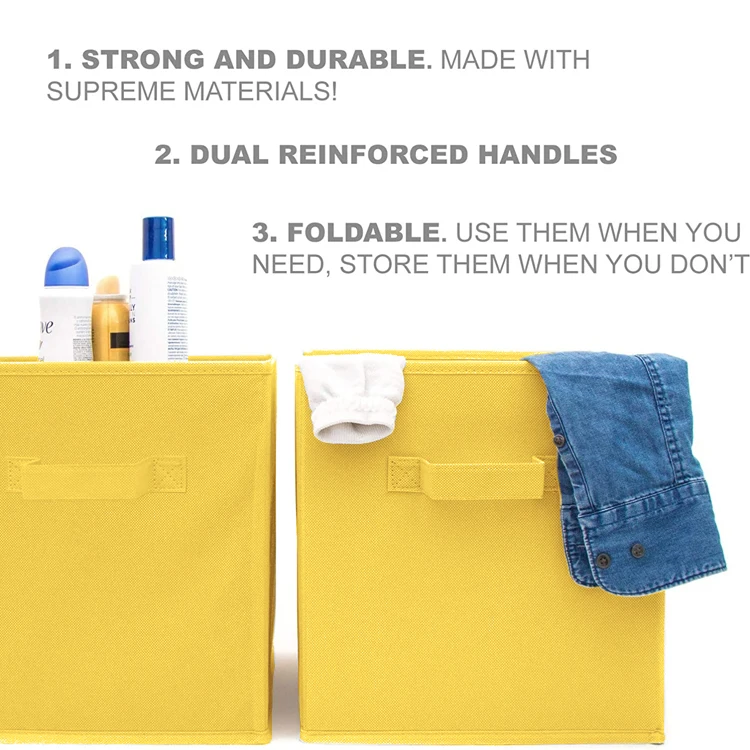 Yellow Foldable Toy Storage Cub Non Woven Fabric Clothes Organizer