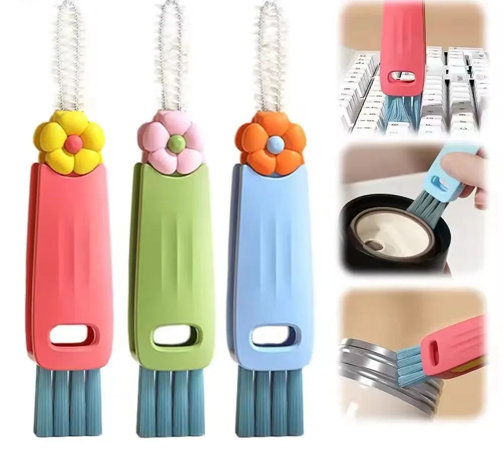 Flexible Crevice Cleaning Brush Colorful Flower Cup Lid Gap Cleaning Brush Set Bottle Groove Washing Brush