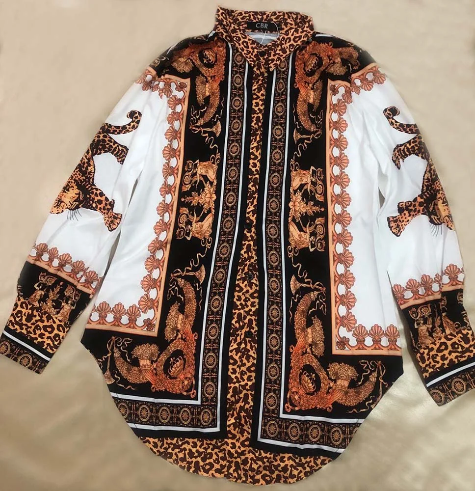 Baroque Leopard Print Casual Shirt Long Sleeve Top Ladies For Women Sexy Blouses