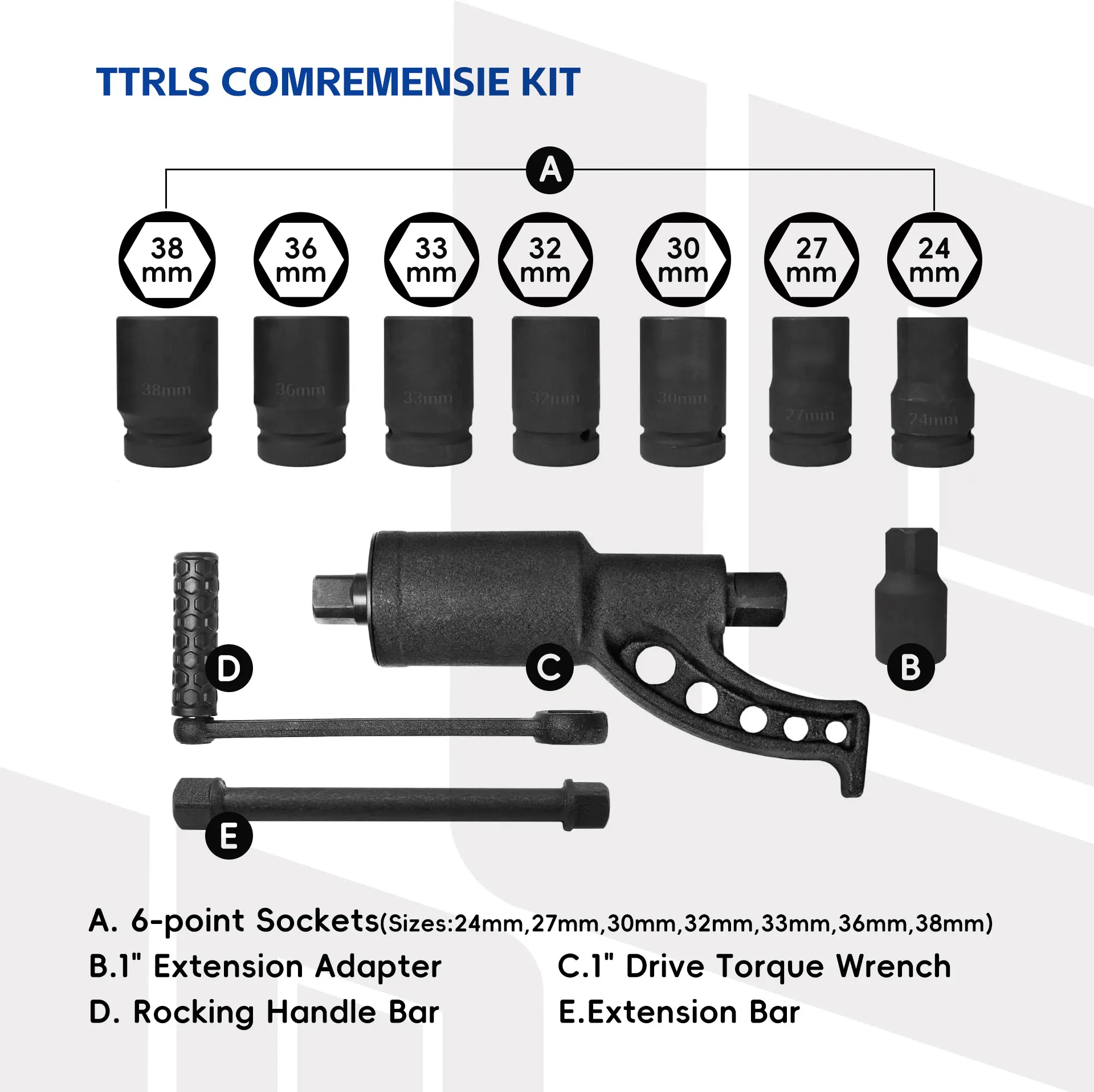 8pcs socket wrench set  Heavy Duty Torque Labor Saving Multiplier Wrench For Truck Trailer Lug Nut Wrench 1-3/4 Cr-v Socket Set