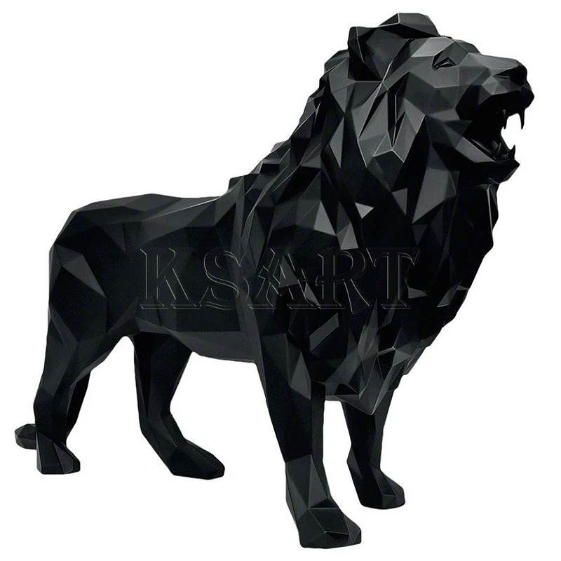 Factory to Make Black lion Sculpture to Create New Design Geometric Resin Craft lion Statue Shop Decoration for Sale