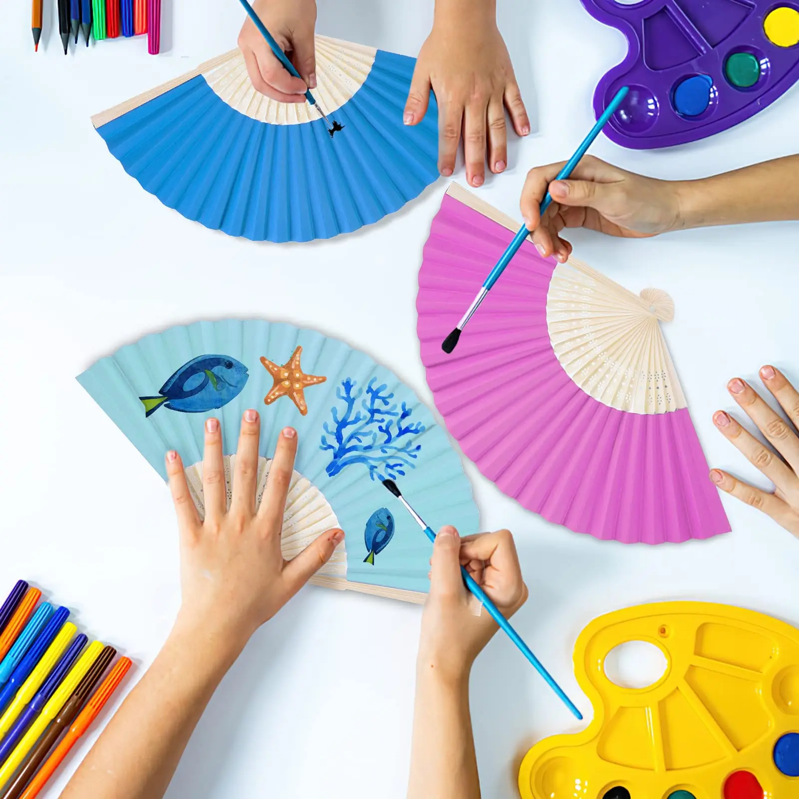 DIY Art Creating Paint Silk Paper Fabric Hand Fan Blank Bamboo Fan Folding Fans